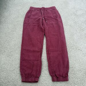 Athleta Retreat 100% Linen Jogger Pants Burgundy Summer Vacation Lounge Sz 0